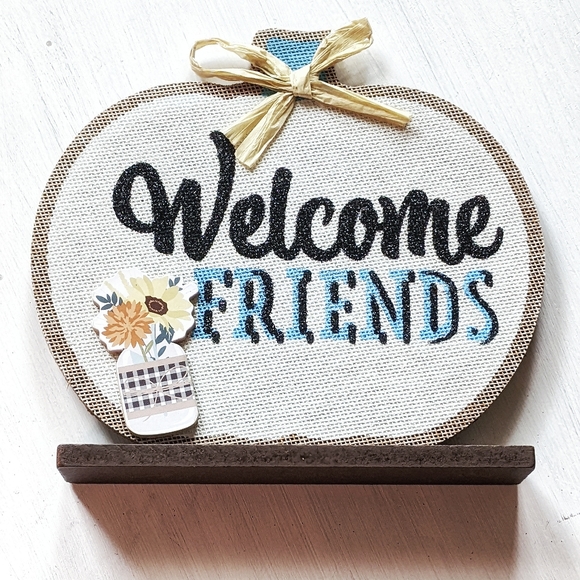 Welcome Friends Harvest Pumpkin Sign Home Decor Accent - Picture 3 of 7